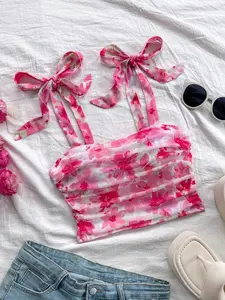 Women's Floral Print Tie-Front Camisole – Cute & Trendy for Summer