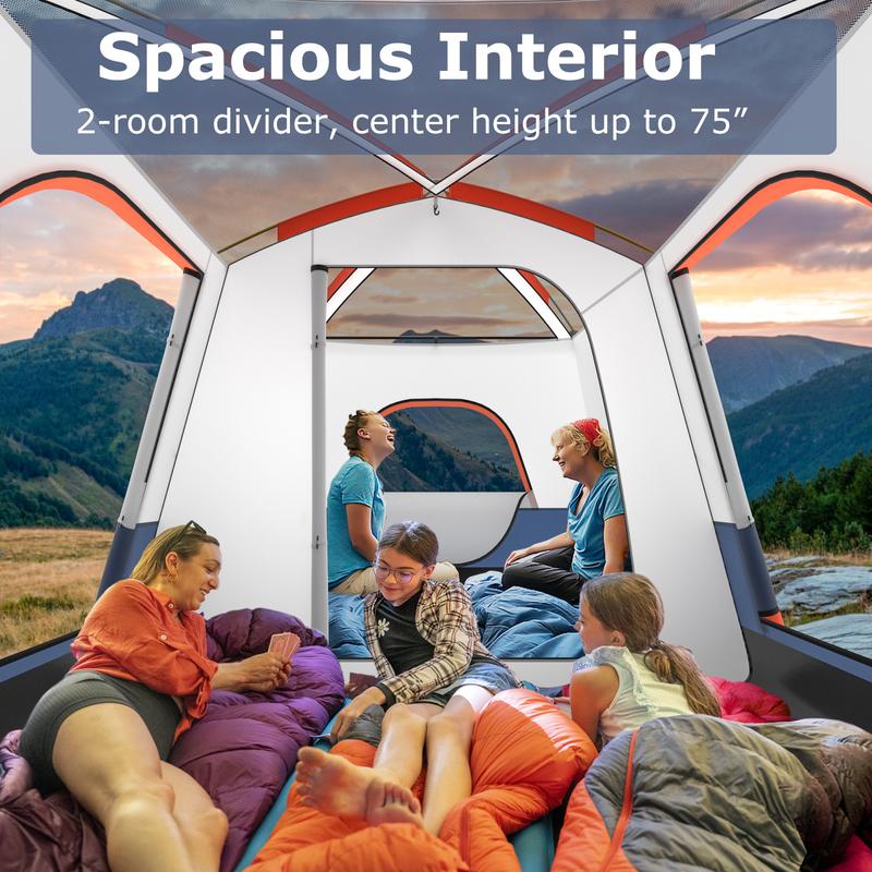 COSTWAY - 6-8 Person Camping Tent with Double Rooms and 2 Doors-Navy