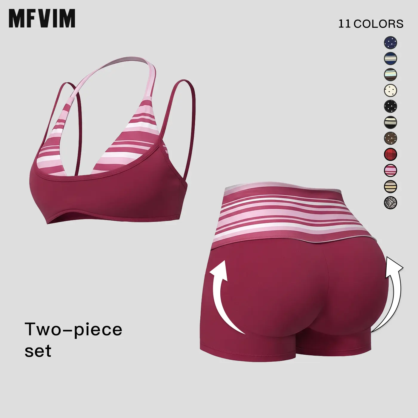 MFVIM Women’s 2-Piece Colorblock Striped Halter Yoga Workout Set - Gym Workout Apparel with Shoulder Straps, Back-Enhancing Design, Foldover Waistband, High-Stretch Shorts, for Back-to-School Matching Sets, 2 Piece Sets