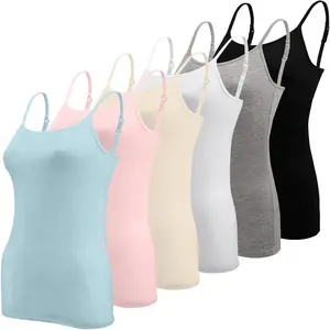 6 Pcs Women's Camisole Tops Undershirts Adjustable Spaghetti Strap Tank Top Womenswear Basic Breathable Tank Top Casual Everyday Wear