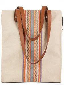 Pre-owned HERMÈS Hermes color blocked striped canvas bag 28 * 14 * 32cm th260401007