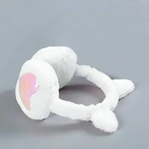 Cozy Unicorn Ear Muffs for Women - Soft Faux Fur Winter Ear Warmers with Sparkling Sequin Heart Design, White Plush Rabbit Ears, Polyester, Casual Style