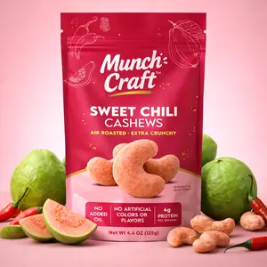 Munch Craft Air Roasted Cashews – Sweet Chili Flavor, Pantry Bags – Extra Crunchy, Oil-Free Gourmet Snack