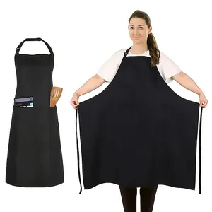Solid Color Oversized 35.04inch Adjustable Pocket Kitchen Apron - Durable, long polyester apron with adjustable size, featuring pockets for cooking and baking, multi-purpose apron, suitable for outdoor grilling, Thanksgiving and holiday cooking, meal prep