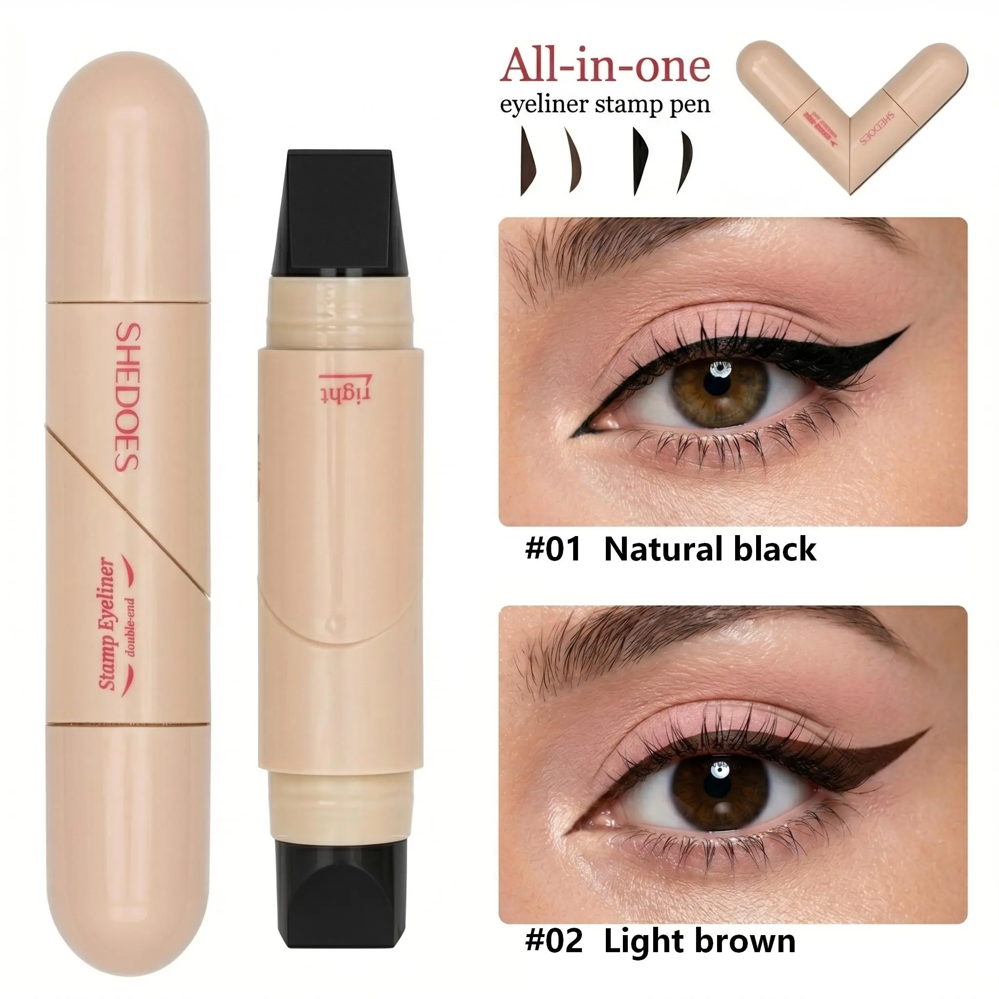 2-in-1 Winged Eyeliner Stamp Pen, Waterproof & Smudgeproof Dual-Head Liquid Liner - Smooth Aesthetic Cosmetic for Beginners with Rotating Tip summervibes