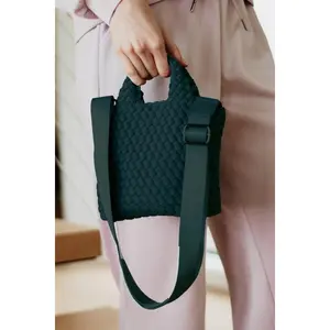 Forest Green Woven Crossbody Bucket Bag