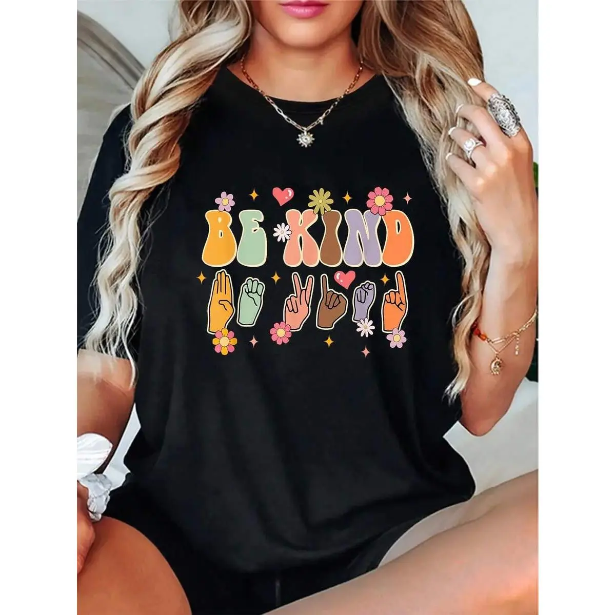 Be Kind American Sign Language ASL Teacher Kindness Groovy T-Shirt