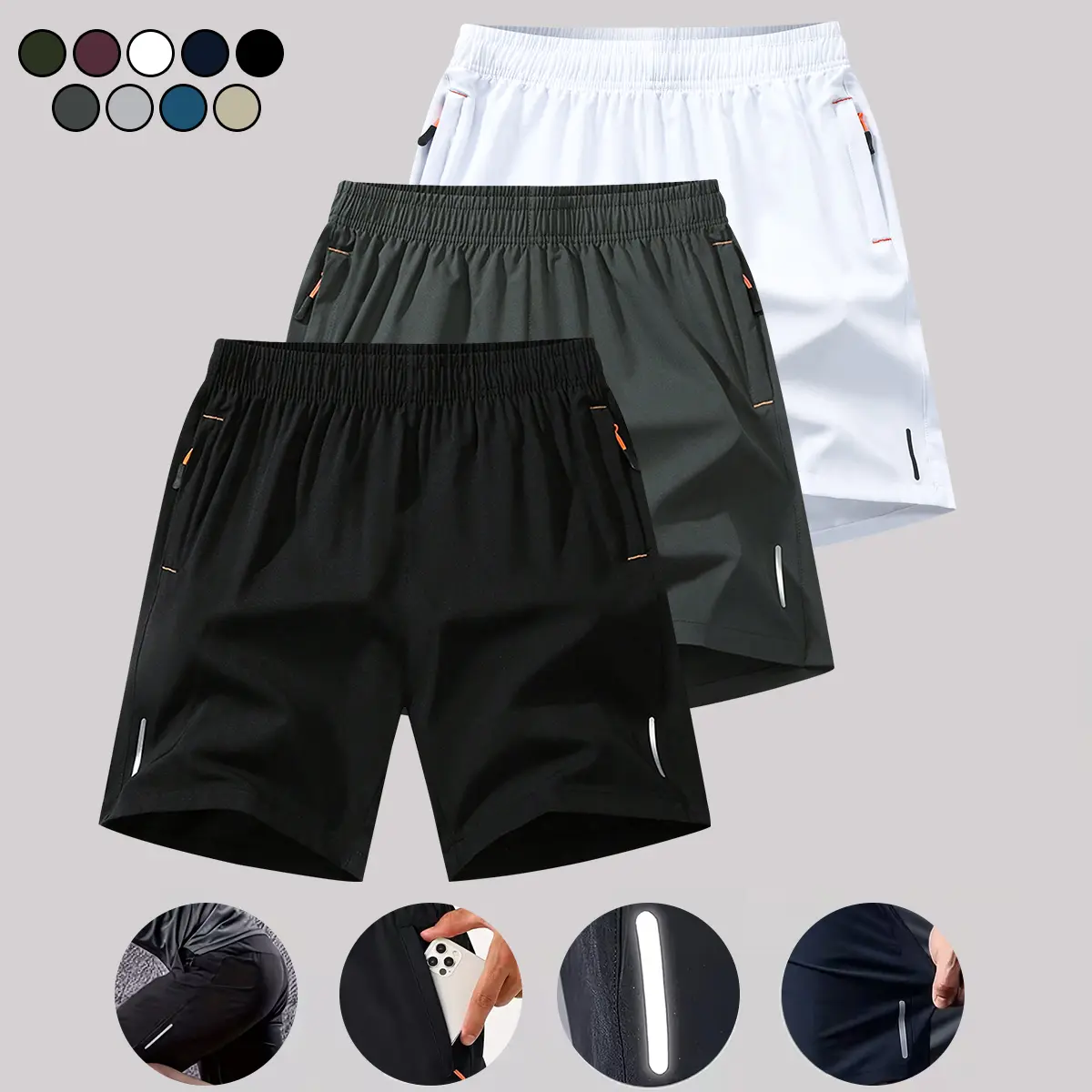 Vv Selection — Men’s lightweight reflective running shorts, quick-dry athletic shorts; breathable fitness training shorts with reflective stripes; fitness shorts suitable for night running.,summerwins