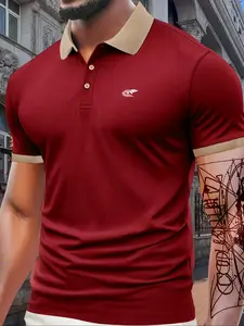 Men's Regular Fit Colorblock Crocodile Print Polo Shirt, Casual Short Sleeve Half Zip Top for Summer, Fashion Men's Clothes for Daily Wear, Tropical