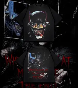 The Arkham Dark Knight Who Laugh - Darknight verse Edition Double Printed Oversize Lightweight TV series Vintage Graphic Design Top Cotton Comic Superheroes Streetwear T-Shirt Clothes Menswear Womenswear.
