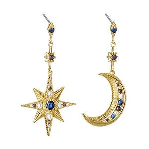 OIDEA Women's Asymmetrical Moon and Star Dangle Earrings - CZ Simulated Crystal, Whimsical Amethyst-Inspired Celestial Jewelry, Space-Themed Gift, Whimsical Earrings