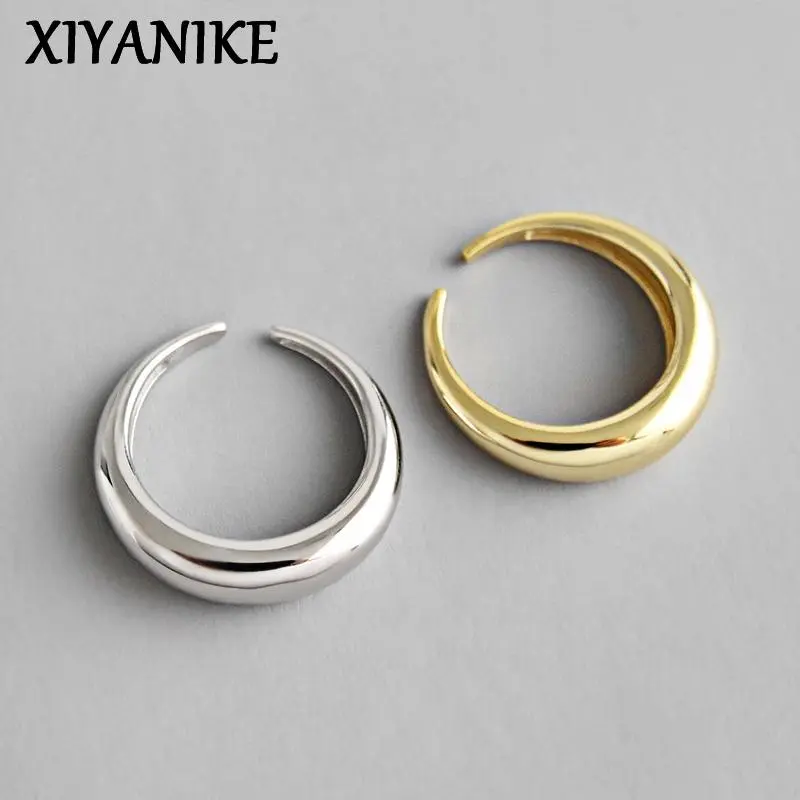 Silver Color Opening Ring Classic Simple Geometric Arc Handmade Jewelry Gifts for Women Size 16.9mm Adjustable