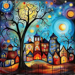 DIY 5D Diamond Arts Colorful Painting Kit, 1 Set Abstract Town Pattern Diamond Arts Colorful Painting without Frame, Handmade Art Crafts for Home Decor