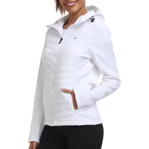 Womens Hooded Fleece Lined Softshell Jacket Lightweight Insulated Full Zip Running Hybrid Down Puffer Coat