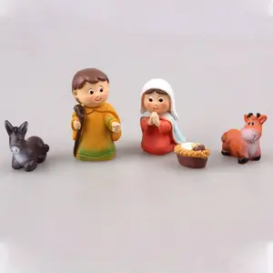 Hand-Painted Miniature Resin Nativity Scene Figurine Set, Old World Style Tabletop Decoration for Home & Car