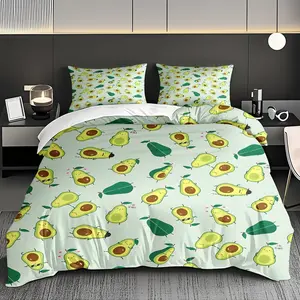 2/3PCS Cartoon Avocado Pattern Design Theme Pattern Duvet Cover Set, Skin-Friendly Breathable Bedding Set (1* Duvet Cover +1/2* Pillowcase, No Filling), Suitable For All Year Round! Machine-Washable, Valentine'S Day Gift For Family And Friends!