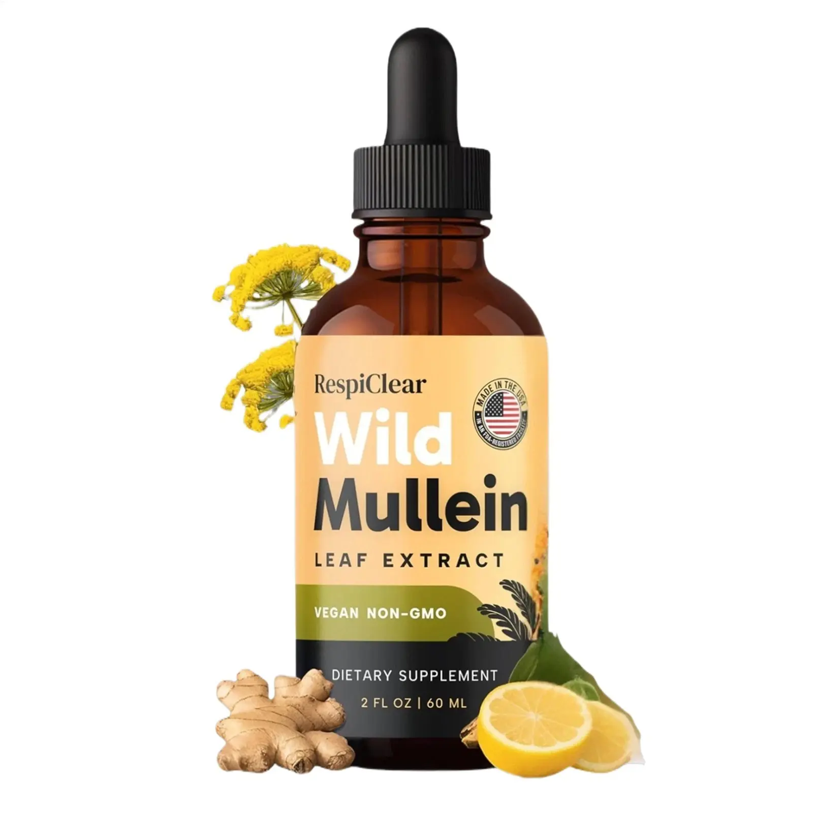 RESPICLEAR All-Natural Mullein Drops with Ginger & Lemon for Lung Cleanse