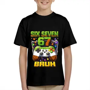 Kid's T-shirt Funny SIX SEVEN BRUH 67 gesture robot number character mecha  lightning fun 100% cotton pattern T-shirt for boys and girls  toddler cartoon T-shirt, teen boy clothing gift  G-71
