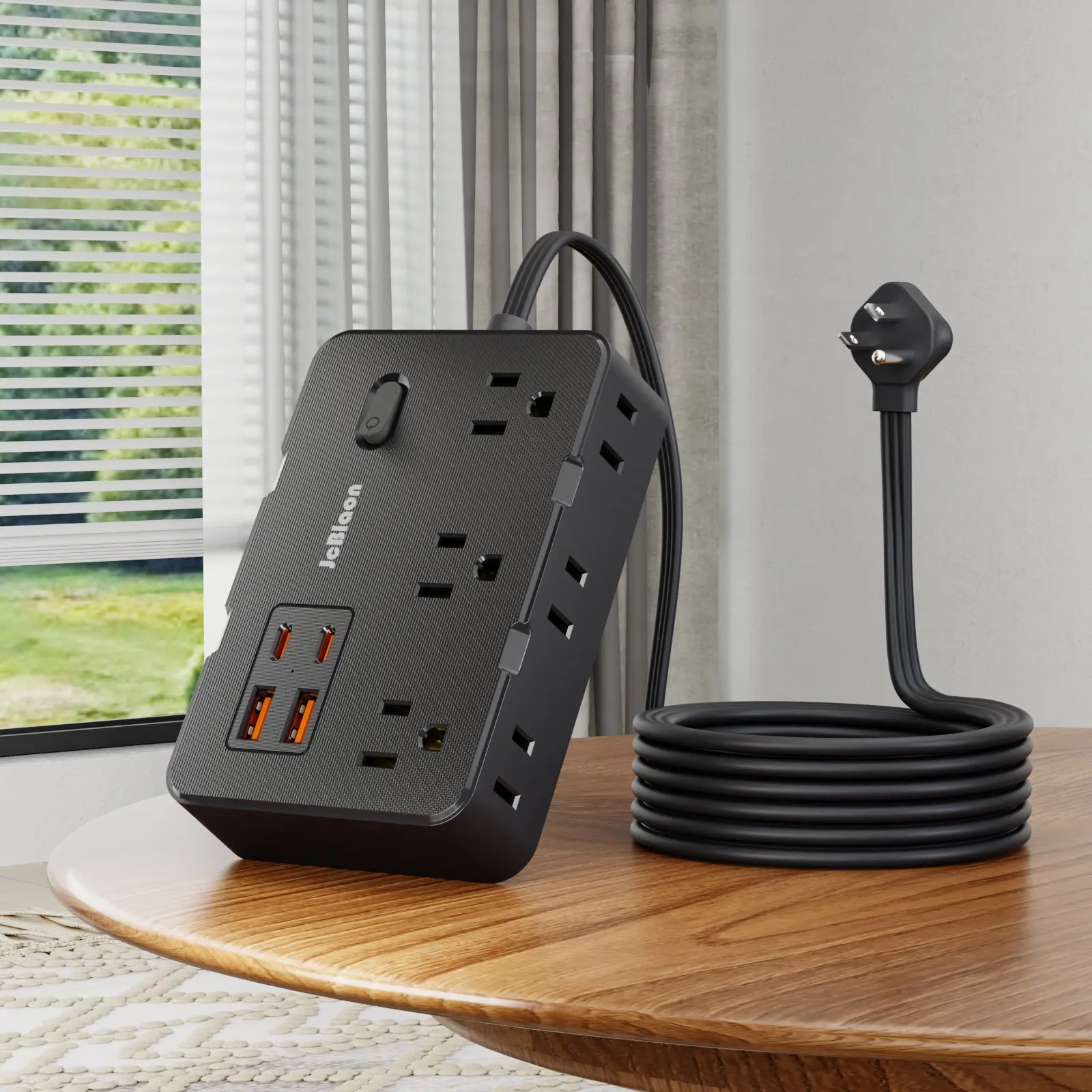 Surge Protector Multifunctional Power Strip, Power Socket Extender, 5Ft Flat Plug Extension Cord with Multiple Outlets, 6 Widely Outlet Extender and 4 USB Ports(2 USB C Compatible), Wall Mount for Home Office Dorm Room Essentials