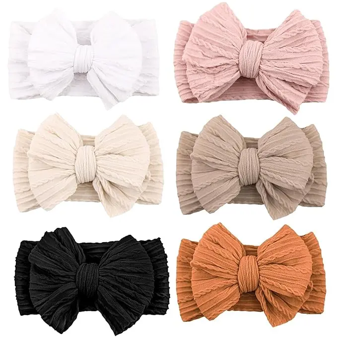 Personalized Fashion Headbands - Handmade Charm Soft Stretchy Nylon Hair Bands with Bow Detail Adds Sweet Feminine Flair, 6-Pack, Soft Nylon Feels Gentle All Day, Ideal for Everyday Wear
