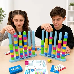 Educational Toy, Color Sorting Ring Game, Stem Early Learning, Focus and Logic Training, Desktop Interactive Toy, Gift for Boys and Girls, Ages 3-8, 50 Challenge Cards