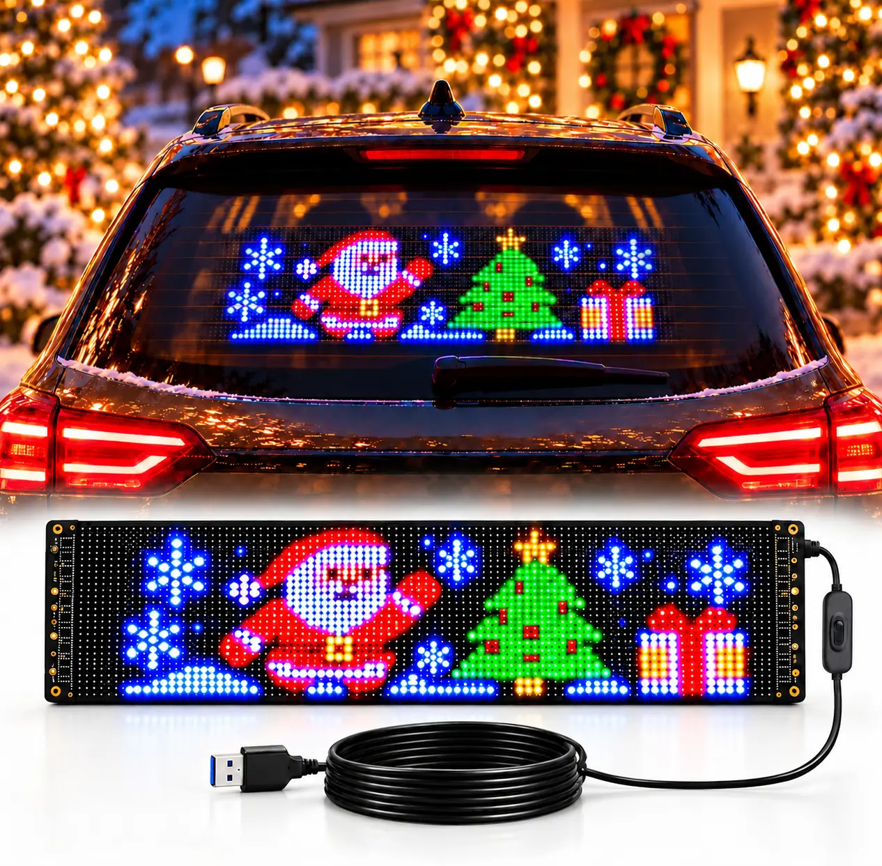 Christmas LED Car Rear Window Display, App-Controlled Flexible Pixel Screen Animated holiday scenes for car rear windows, with app control, flexible LED panel and 3 sizes for different display needs.,home decor