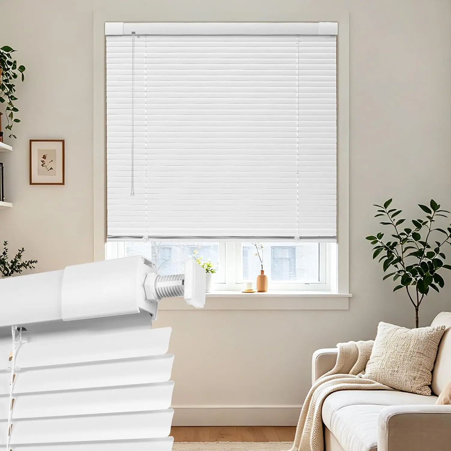 Cordless No Drill 1" Aluminum Mini Blinds,Horizontal Blinds Light Filtering Inch Blind Room Darkening  Shades&Blinds for Indoor Windows Office,White/Beige/Black/Smoky Gray