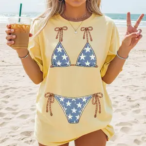 Comfort Colors USA Bikini Top T Shirt, Red White Blue Swimsuit Shirt, Vacation Tee, Beach T-Shirt, Cute Summer Shirt - AL
