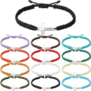Cross Bracelets Faith Hope Love Cross Bracelet Bulk String Bracelet Religious Gifts Adjustable Friendship Bracelet Jesus Bracelets for Girls Men Women