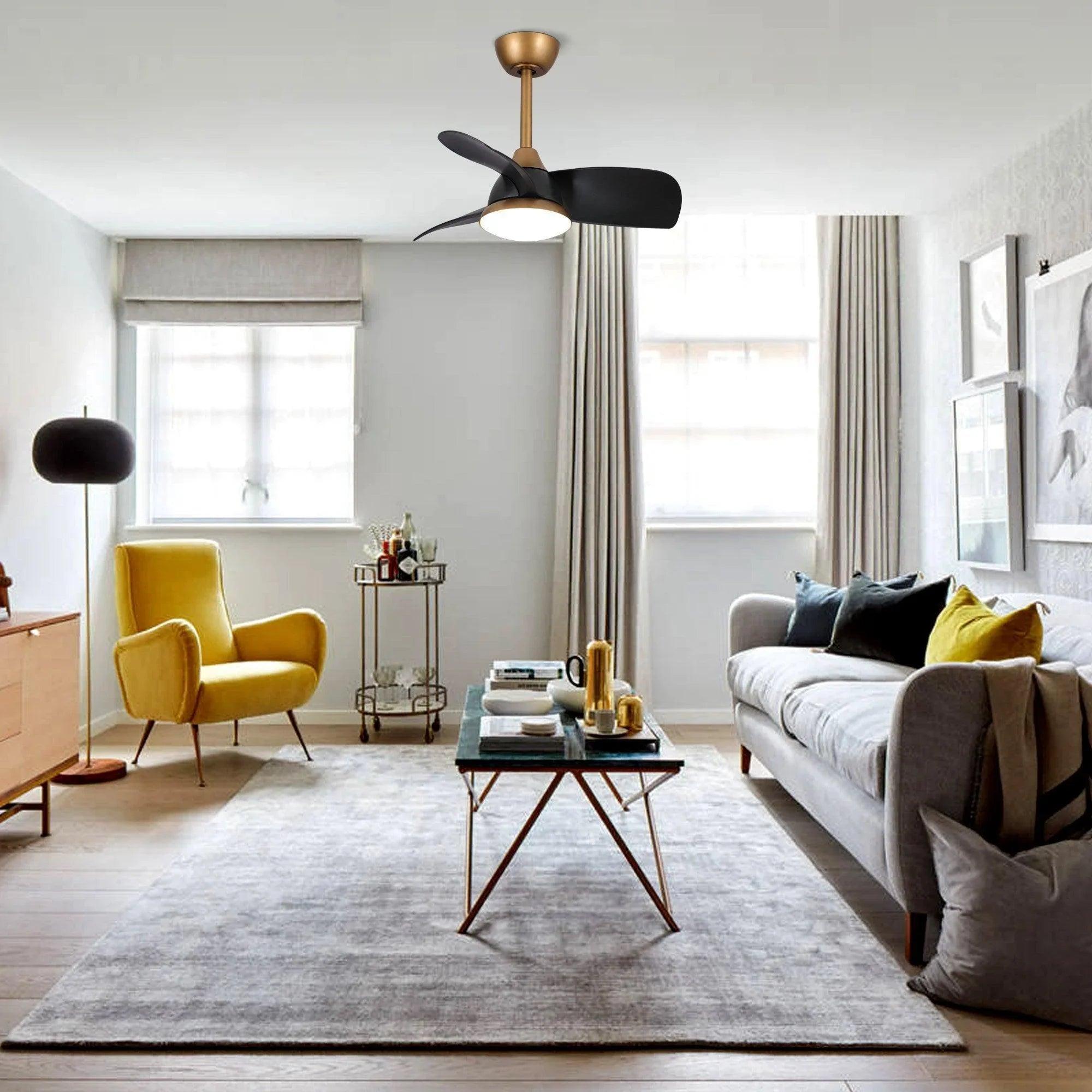 28" Modern DC Motor Ceiling Fan, Downrod Mount, Reversible Blades with Dimmable LED Light & Remote Control