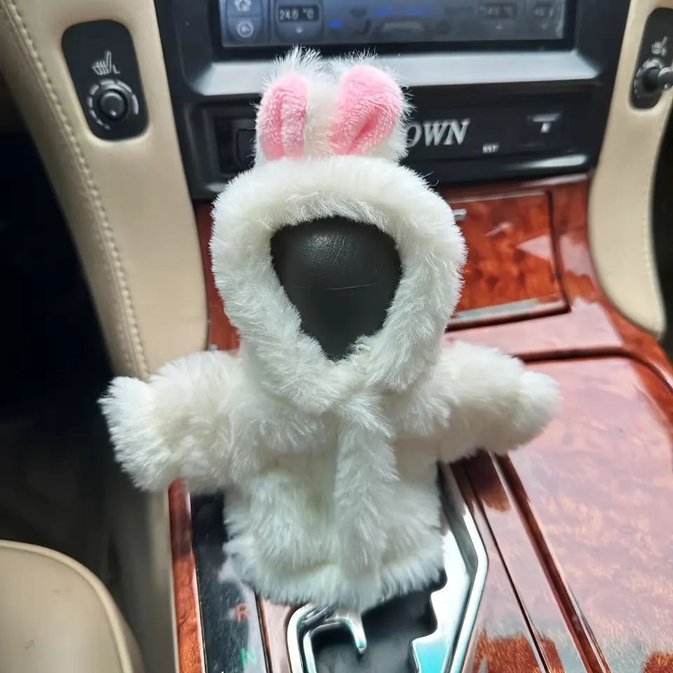 Cute Plush Rabbit Car Gear Shift Cover, Soft Bunny Design, Ears and Fluffy Paws, Dustproof Indoor Decoration, Perfect Gift, Car Accessories