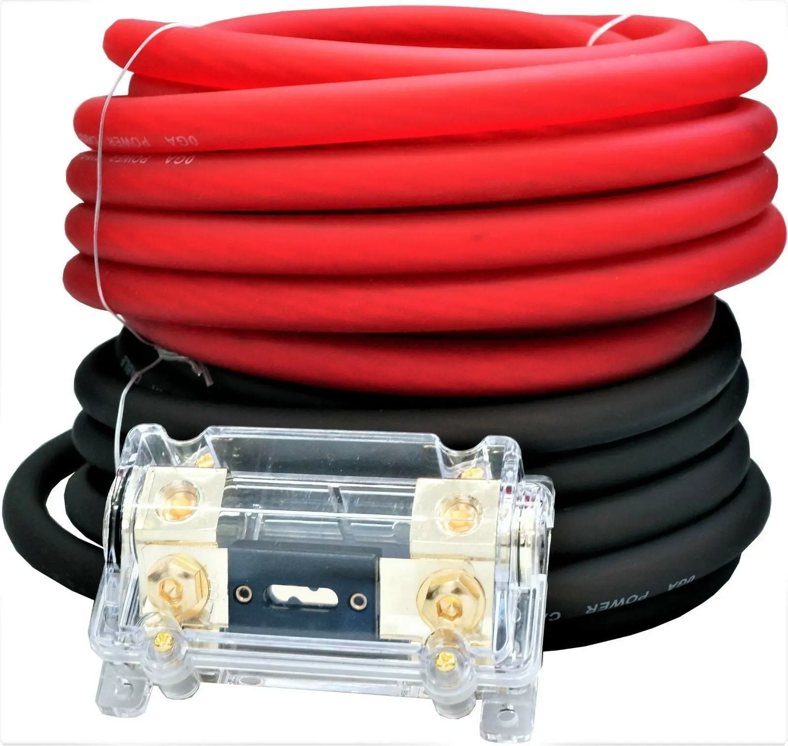 Absolute KIT0-25RB 0 Gauge Wire Red / Black Amplifier Amp Power/Ground Cable 1/0 Set Fuse