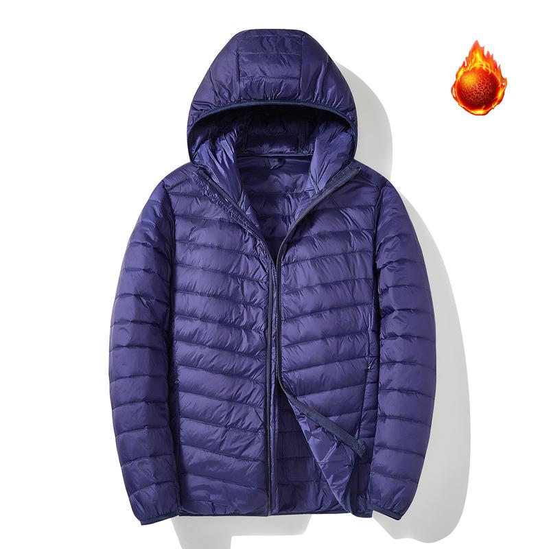 Men's Hooded Lightweight Down Jacket Warm Packable Puffer Coat Zip-Up Winter Outerwear for Casual Wear with Hood and Comfortable Down Material