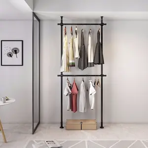 Heavy-duty Clothes Storage System Coat Rack Closet Organizer Floor Ceiling Laundry Drying Rack with Multiple Hangers for Efficient Clothing Organization