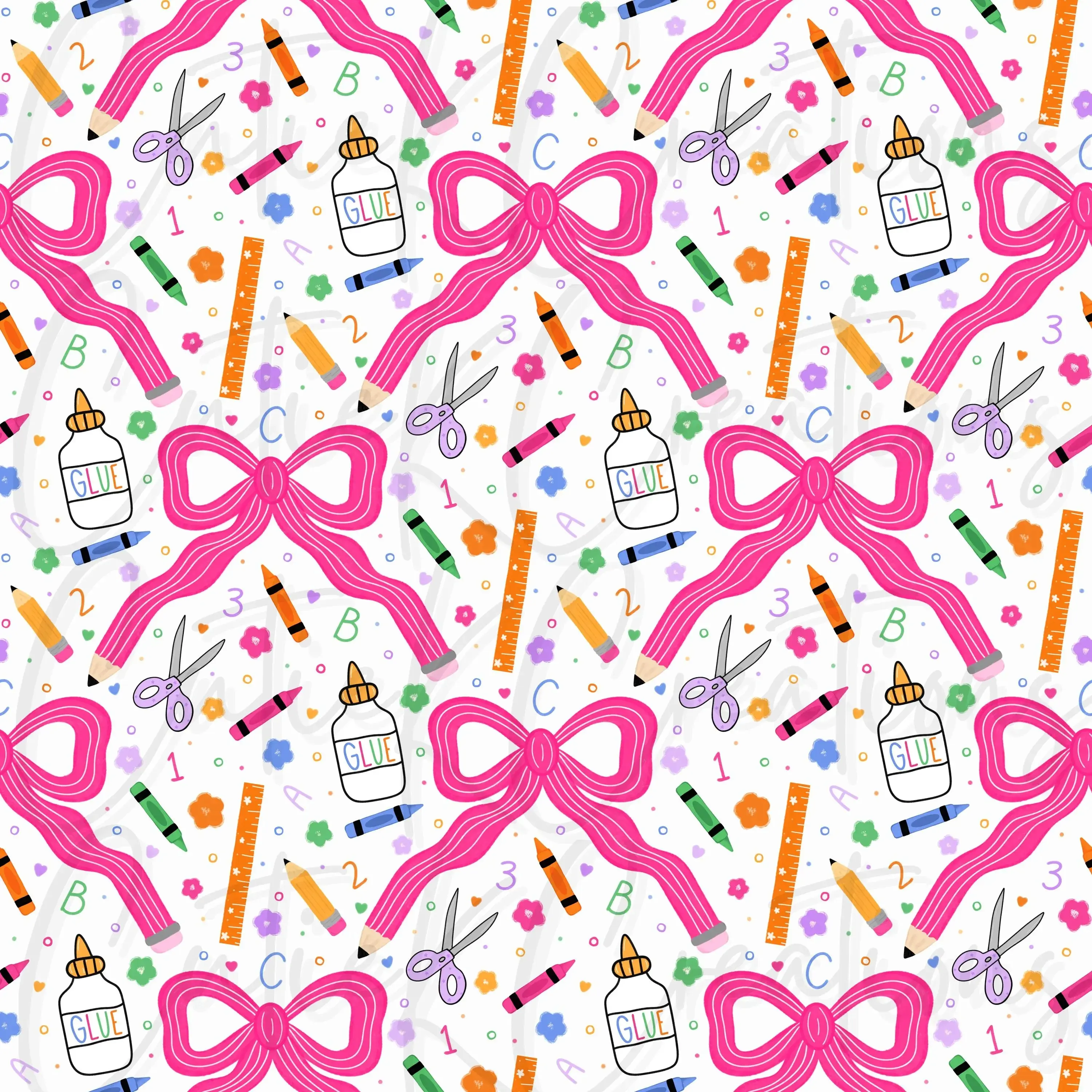 Hand Drawn Girly Coquette Bow Back to School Seamless, notebook wrapping paper, book wrapping paper, gift wrapping paper