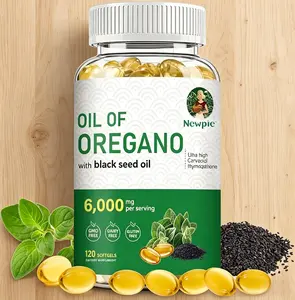 Oregano Oil & Black Seed Oil Supplement for Bloating Relief & Detox - High Potency 6000mg per Serving - Daily Immune & Gut Support - 120 Softgels