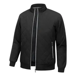 Men's Quilted Fleece-Lined Winter Jacket - Dark Green, Warm & Stylish Zip-Up with Pockets, Casual Loose Fit for Everyday Cold Weather, Winter Clothes