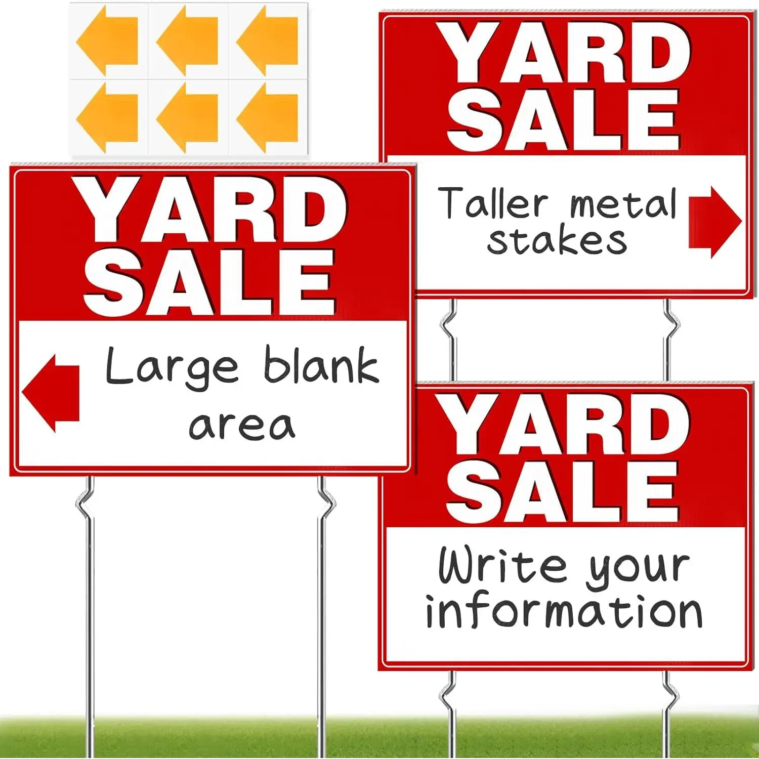 Yard  Signs, 3 Pack Yard Signs with Metal Stakes, 17x13 Inch Double Sided Large Garage  Kit with Directional Arrows Stickers Weatherproof Corrugated Plastic for Event