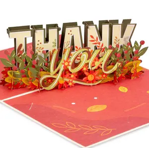 Paper Love Thank You Pop Up Card - 3D Floral Design, Laser-Cut, Handcrafted, Premium Cardstock, Removable Note Tag, Perfect for Gratitude
