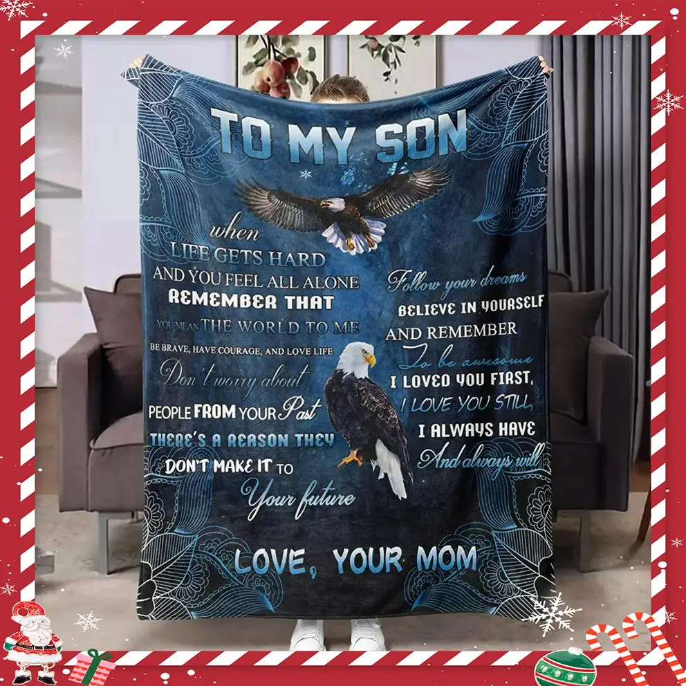 Eagle & Letter Pattern Flannel Blanket, 1 Count Soft Warming Bedding for Office, Rest Blanket for Air-conditioned Room, Gift for Son, Nap Blanket Suit