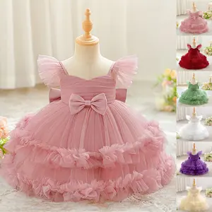 6M-3Y Big Bow Kids Clothes Pink Flower Girls Frock 3060 Ball Gown Pageant Avocado Children Elegant Princess Prom Host Formal Evening Party Cocktail Dress