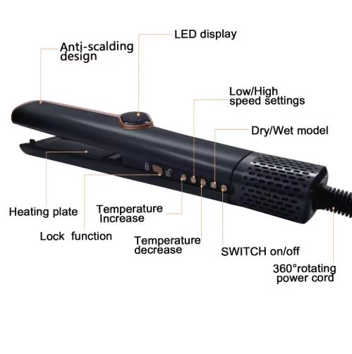 Airflow Styler 3-in-1 Curling Wand & Titanium Flat Iron Hair Straightener Dryer Professional Hair Curler with Cooling Air Vents | Dual Voltage & Adjustable Temp Hair Dryer