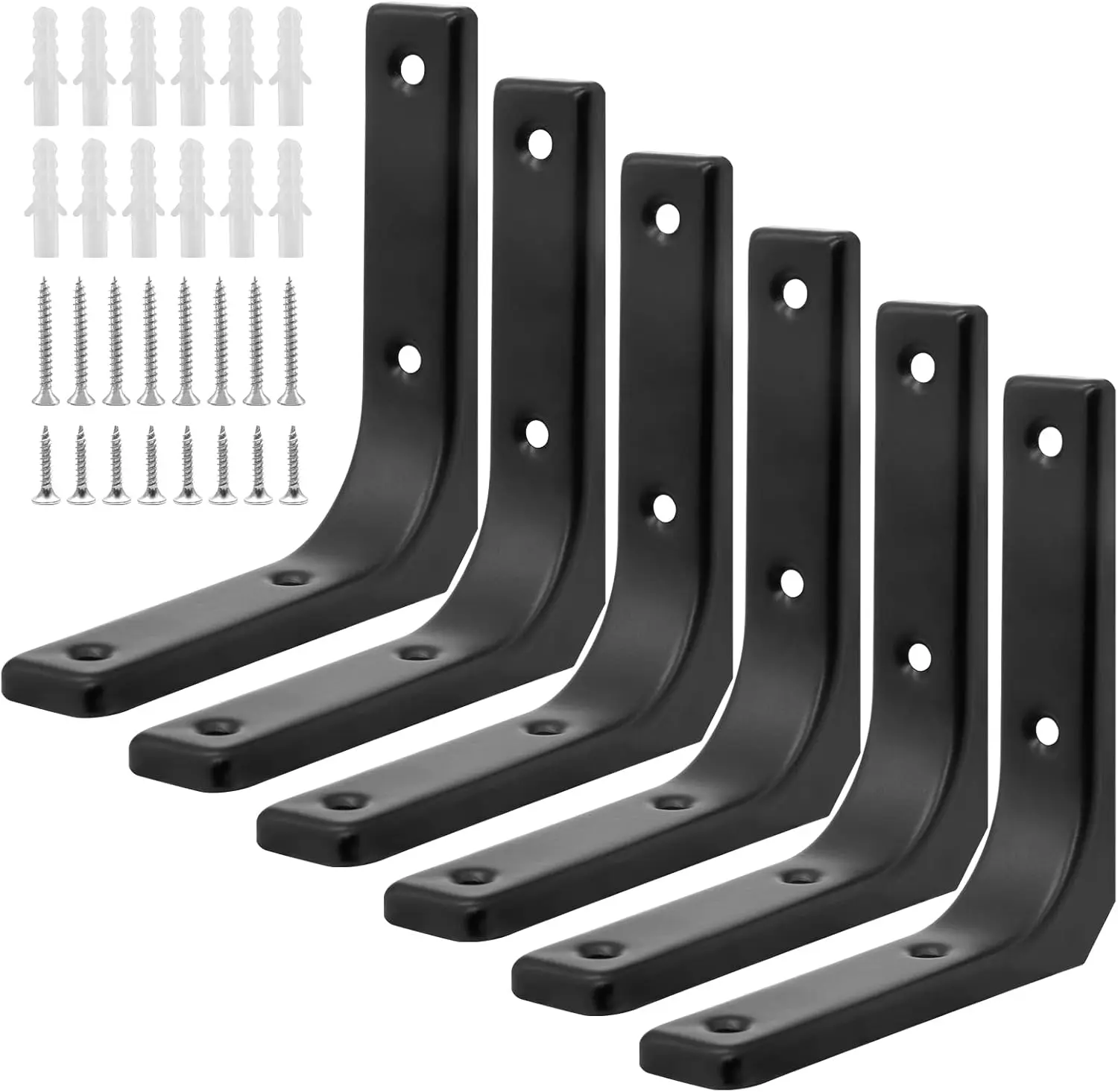 6pcs Black Metal Shelf Support Angle L Brackets, 4 x 4 Inch Wall Mounted Floating Shelf Brackets Heavy Duty L Shape Corner Brace Shelf Support for Shelves with Mounting Accessories