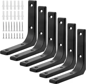 6pcs Black Metal Shelf Support Angle L Brackets, 4 x 4 Inch Wall Mounted Floating Shelf Brackets Heavy Duty L Shape Corner Brace Shelf Support for Shelves with Mounting Accessories