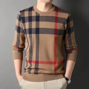 Men's sweater High Quality Luxury Men's Knitted Pullover Autumn Winter O-Neck Striped Wool Sweater British Casual Fashion Versatile Knitwear Asian Clothes