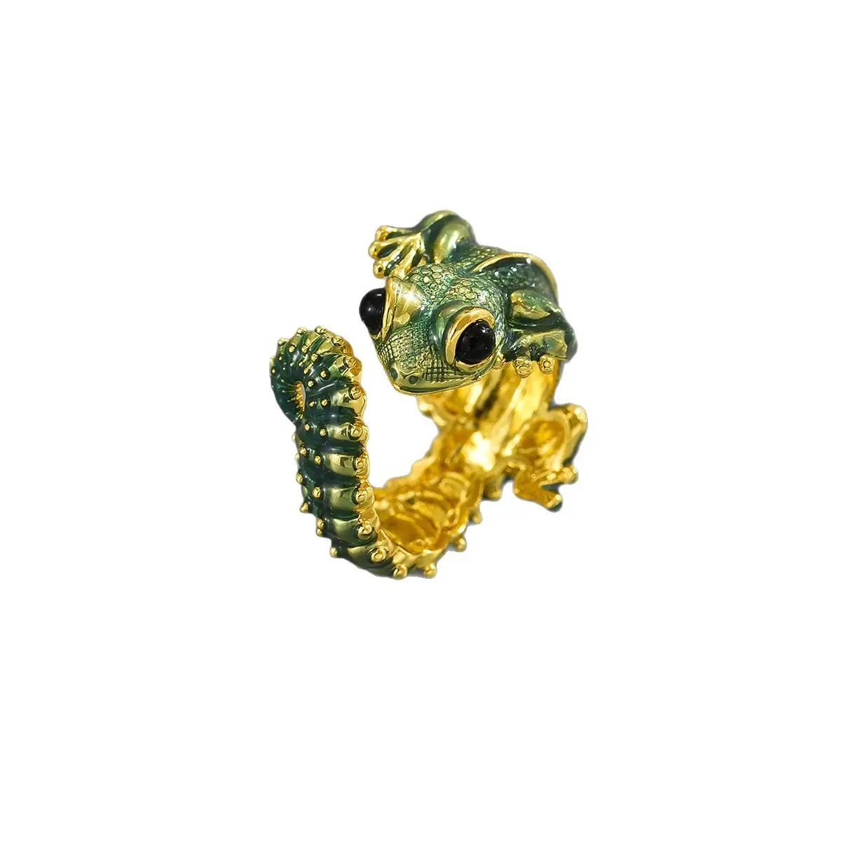Fashion Enamel Green Gecko Ring - Unisex Gold-Tone Animal Statement Ring, Party Jewelry & Holiday Gift for Men & Women, Trendy Jewellery Accessories, Beautiful Rings