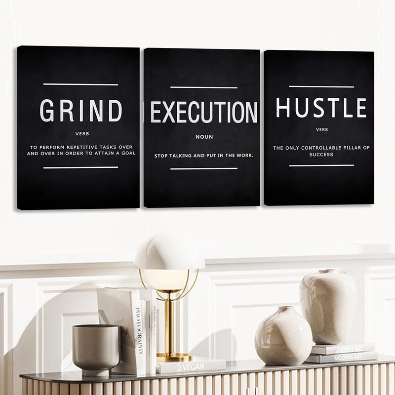 3pcs Wooden Framed Canvas Wall Art, GRIND, EXECUTION, HUSTLE Modern Classic Art Deco Style, Waterproof & Odorless HD 8K Print, Indoor/Outdoor Home Decor for Living Room, Bedroom, Office - Perfect Gift for Friends & Family 3pcs Wooden Framed Canvas Wall Art, GRIND, EXECUTION, HUSTLE Modern Classic Art Deco Style, Waterproof & Odorless HD 8K Print, Indoor/Outdoor Home Decor for Living Room, Bedroom, Office - Perfect Gift for Friends & Family