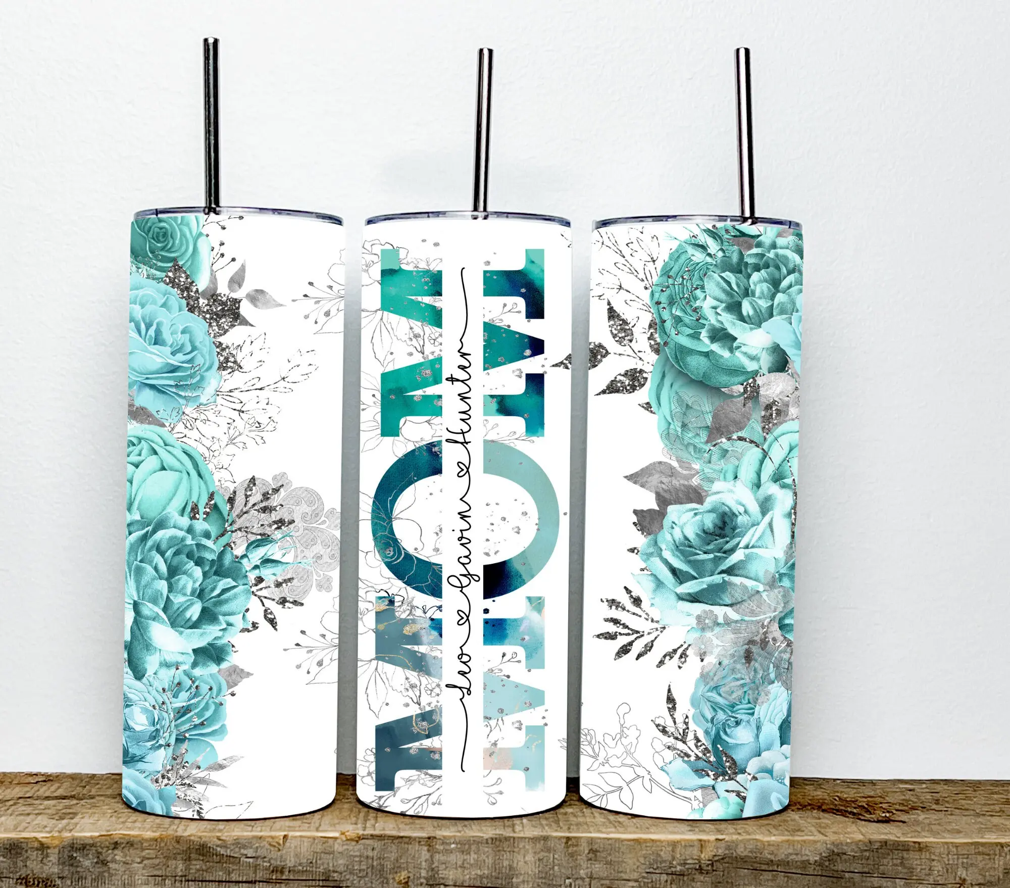 Teal Rose Mom Tumbler w/Kid Names-Mother's Day Gift-Mama Bear-New Mom Gift-Boy Mom-Girl Mom-Personalized Mom Gift-Mom Life