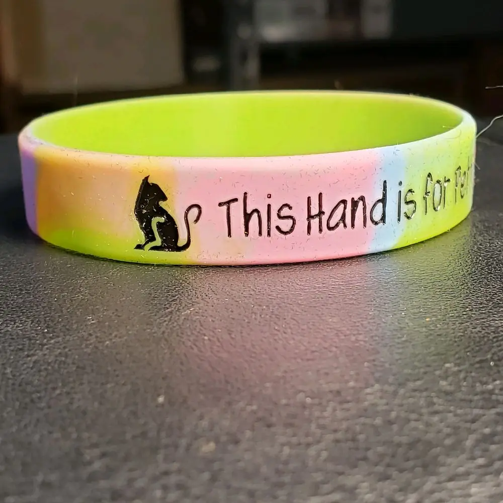 multi color "This Hand Is For Petting Cats" Silicone Bracelet, Rubber Jewelry.