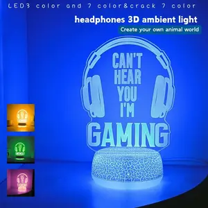 3D Night Light Game Design, USB Powered Touch & Crack Touch 7 Color Changing Lamp, Tabletop Decorative Lighting, Bedroom Atmosphere Lamp, Gaming Lights